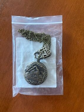 Antique-Style Bronze Train Pocket Watch Necklace - Men Accessories